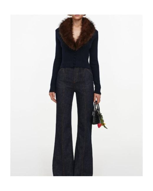 Self-Portrait Black Faux Fur Knit Cardigan