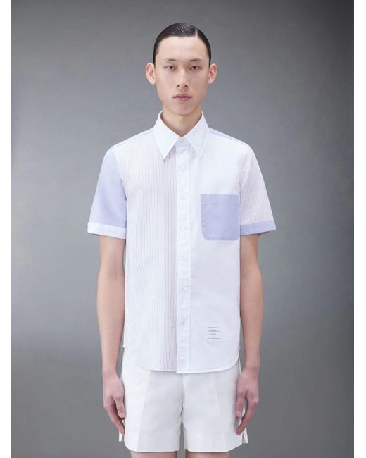 Thom Browne White Panelled Short-Sleeve Shirt for men