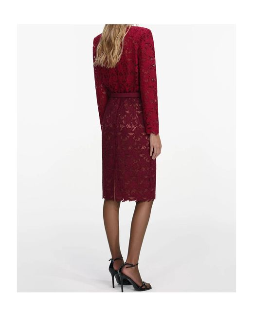 Self-Portrait Red Guipure Lace Midi Skirt