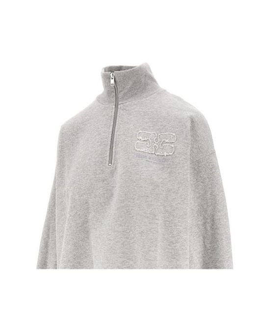 Ganni Gray Half-Zip Logo Detailed Sweatshirt
