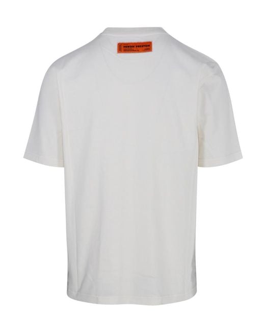 Heron Preston White Logo Embroidered Crewneck T-Shirt for men