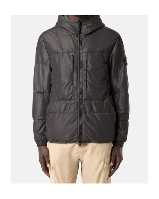 Stone Island Gray Double-Sided Quilted Hooded Drop Resistance Jacket for men