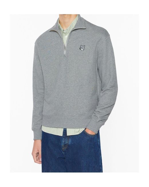 Maison Kitsuné Gray Maison Kitsuné Fox Patch Half-Zip Sweatshirt for men