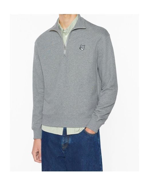 Maison Kitsuné Gray Maison Kitsuné Fox Patch Half-Zip Sweatshirt for men
