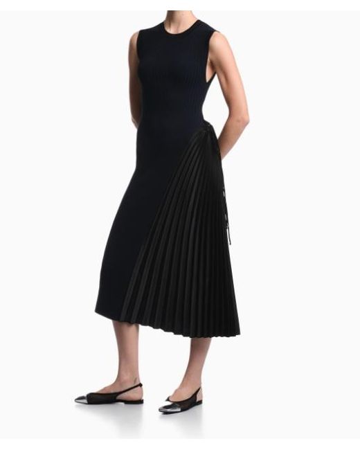 Emporio Armani Blue Long Viscose Dress With Pleated Side Insert And Drawstring