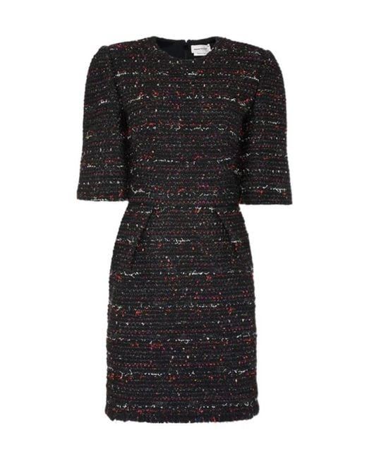 McQueen Black Tweed Waist Dress
