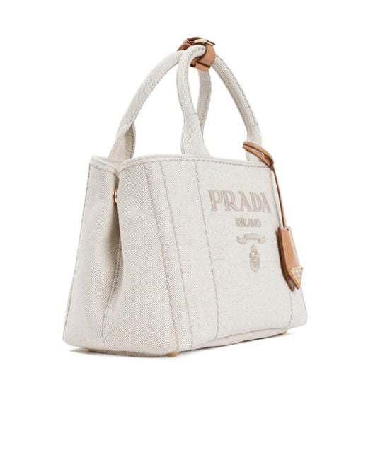 Prada White Logo-Embroidered Tote Bag