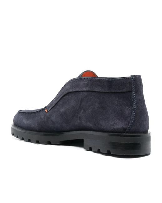 Santoni Blue Almond-Toe Slip-On Loafers for men