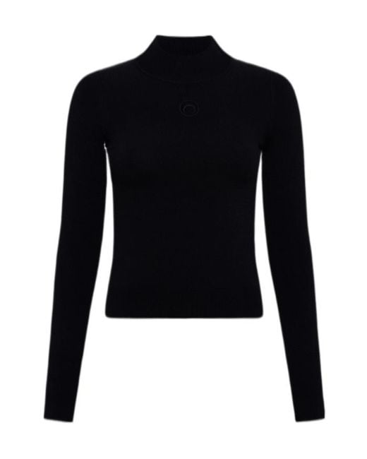 MARINE SERRE Blue Mock-Neck Fitted Knitted Sweater for men
