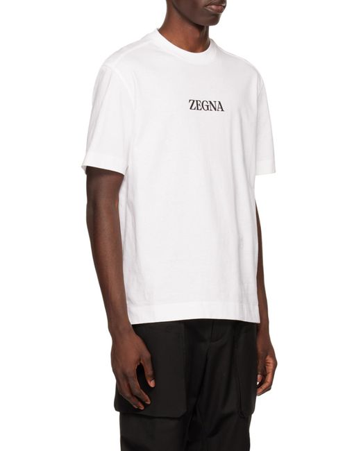 Zegna White Logo Printed Crewneck T-Shirt for men