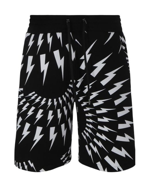 Neil Barrett Black Thunderbolt-Print Deck Shorts for men