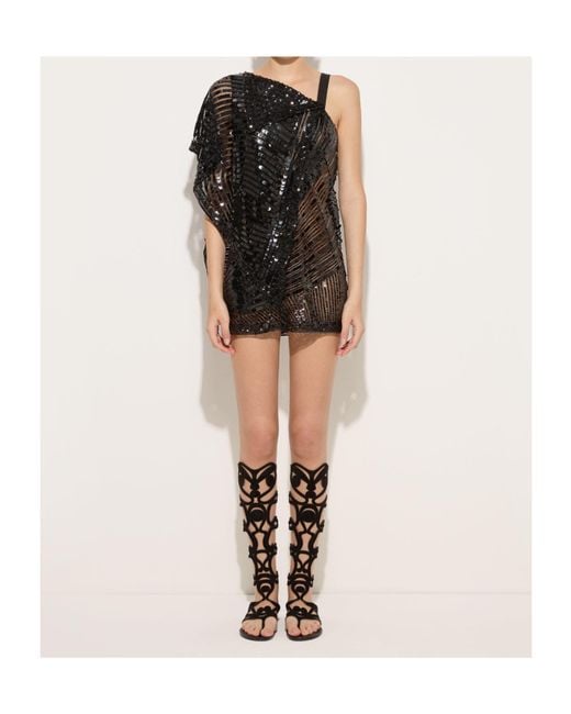 Emilio Pucci Black Asymmetrical Embroidered Foulard Dress