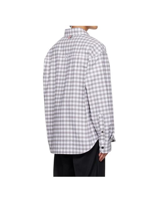 Thom Browne Gray Gingham-Pattern Shirt for men