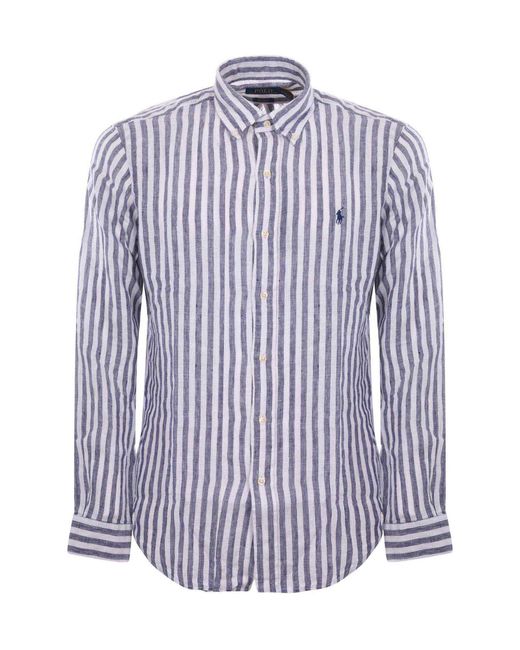 Polo Ralph Lauren Blue Linen Shirt for men