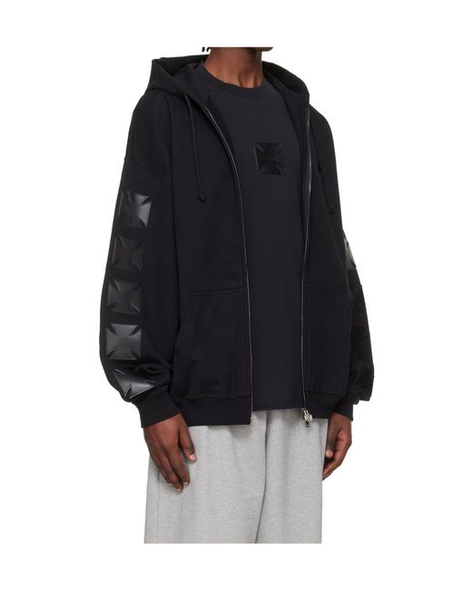 Vetements Black Leather Biker Cross Zip-Up Hoodie for men