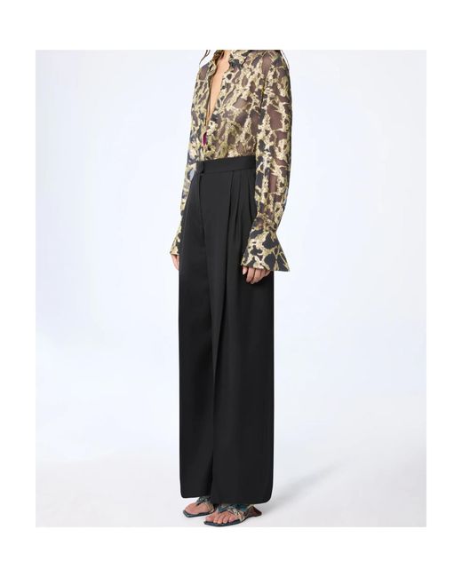Nina Ricci Black Pleated-Motif Wool Gabardine Trousers