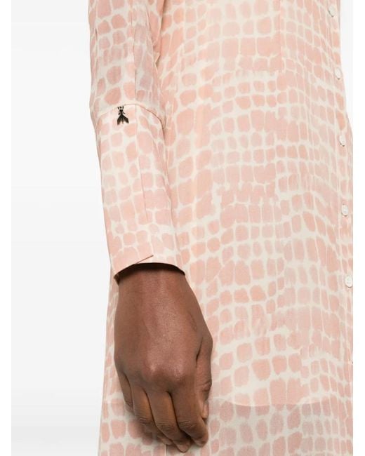 Patrizia Pepe Pink Croco-Print Midi Shirt Dress