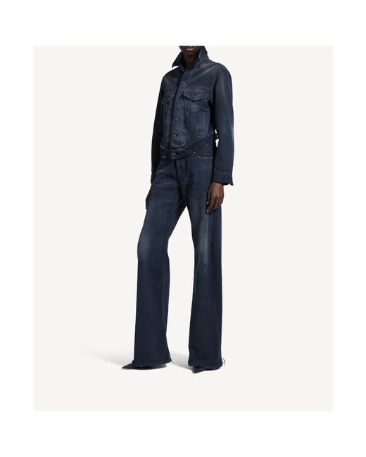Balenciaga Blue Curved Waistband Denim Jacket