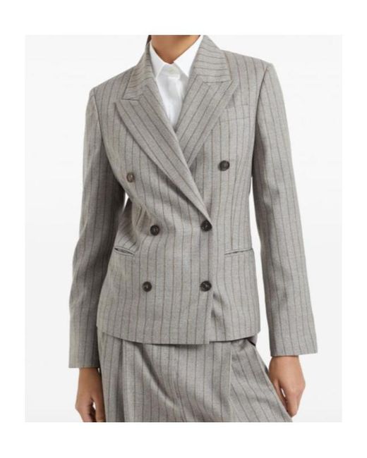 Brunello Cucinelli Gray Pinstripe Double-Breasted Blazer