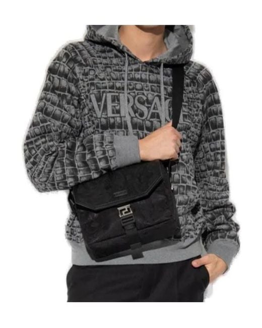 Versace Gray Logo-Printed Drawstring Hoodie for men