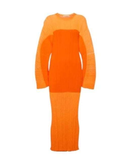 Stella McCartney Orange Pleated Midi Dress