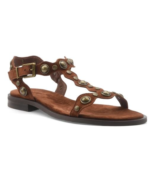 Ash Brown Studded Flat Sandals