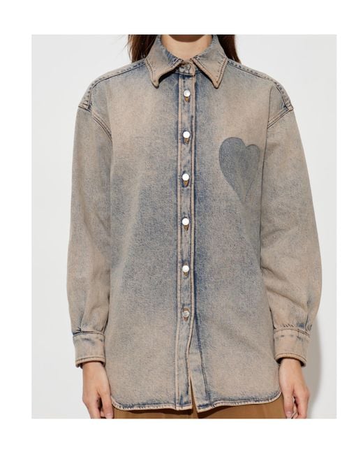 Moschino Gray Heart Detail Denim Shirt