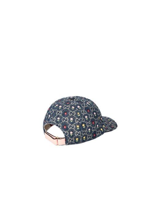 Gucci Blue Denim Vintage Floral Baseball Cap
