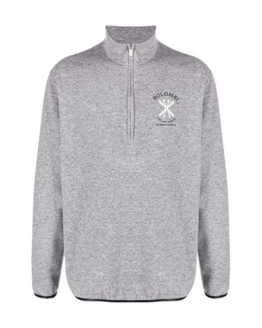 Brunello Cucinelli Gray Logo-Embroidered Zip-Neck Jumper for men