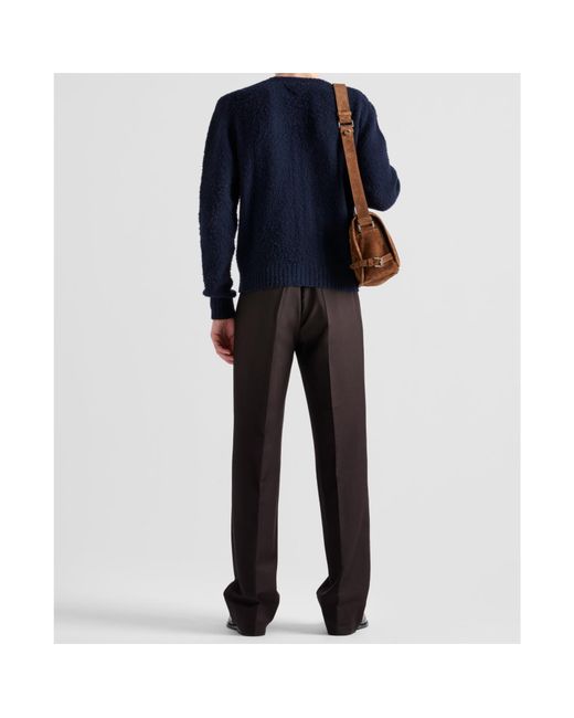 Prada Blue Shetland Crewneck Cardigan for men