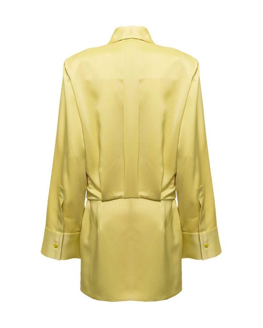 The Attico Yellow The Satin Single-Breasted Mini Shirt Dress
