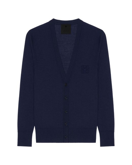 Givenchy Blue 4G Embroidered V-Neck Knitted Cardigan