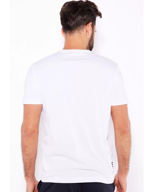 EA7 White Logo Round-Necked T-Shirt for men
