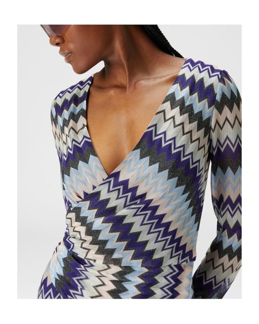 Missoni Blue Zigzag-Pattern Mini Dress