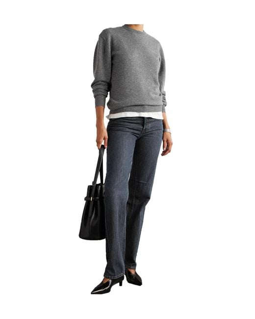 Totême Gray Ribbed-Cuff Cashmere Sweater