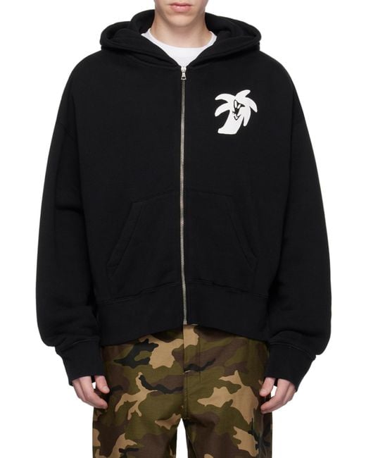 Palm Angels Black Long Sleeved Logo Printed Hoodie for men