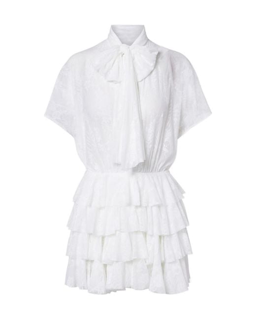 Norma Kamali White Lauren Semi-Sheer Tiered Lace Minidress