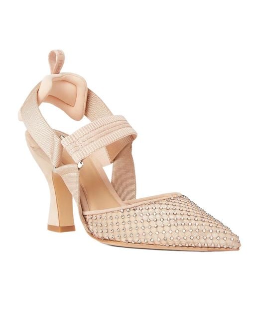 Fendi Natural Nude Mesh And Suede High-Heeled Slingbacks