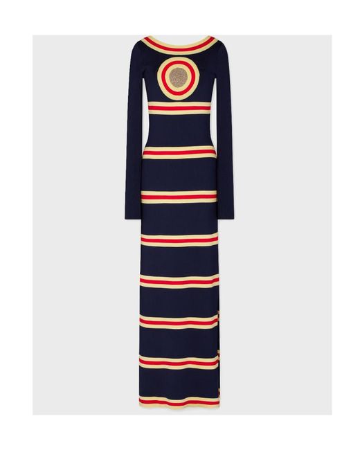 Rabanne Blue Logo Long-Sleeved Dress