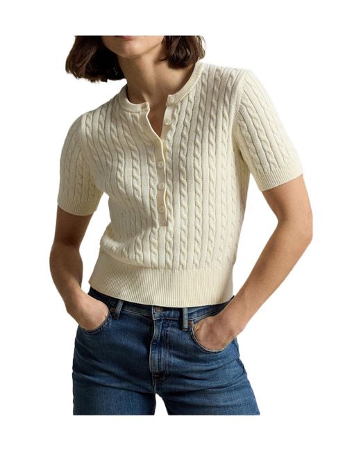 Polo Ralph Lauren White Sweater Henley Knitted Top
