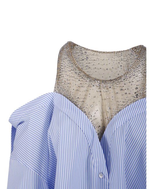 GIUSEPPE DI MORABITO Blue Striped Crystal-Embellished Blouse