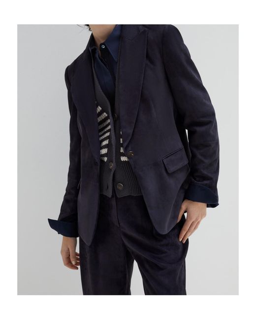Brunello Cucinelli Blue Vintage Effect Blazer