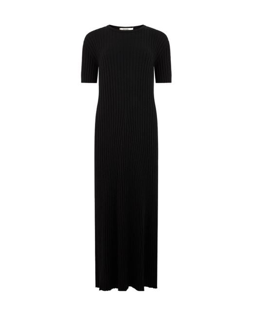 Lisa Yang Black Ribbed Short-Sleeve Knitted Dress