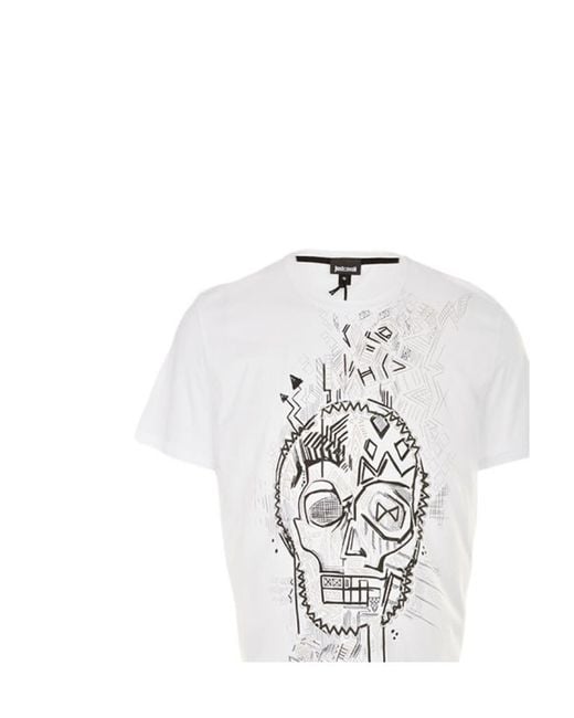 Just Cavalli White Skull Printed Short-Sleeved T-Shirt for men