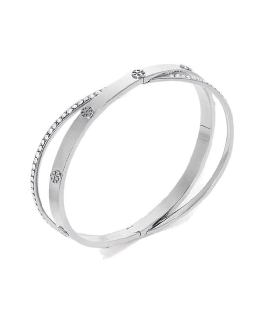Tory Burch White Icon Pave Double Bracelet