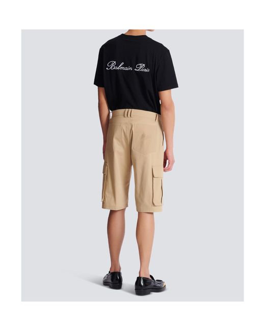 Balmain Natural Cotton Canvas Cargo Bermuda Shorts for men