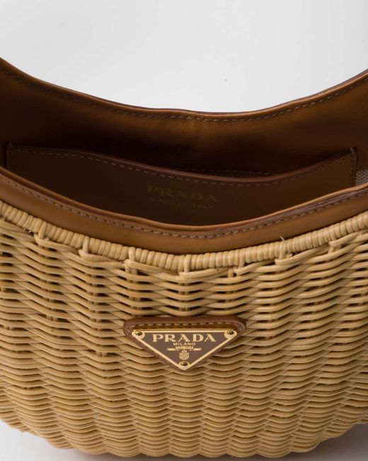 Prada Brown Wicker And Leather Arqué Bag