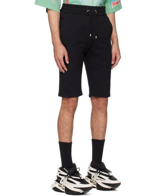 Balmain Black Cotton Shorts With Flocked Paris Logo for men