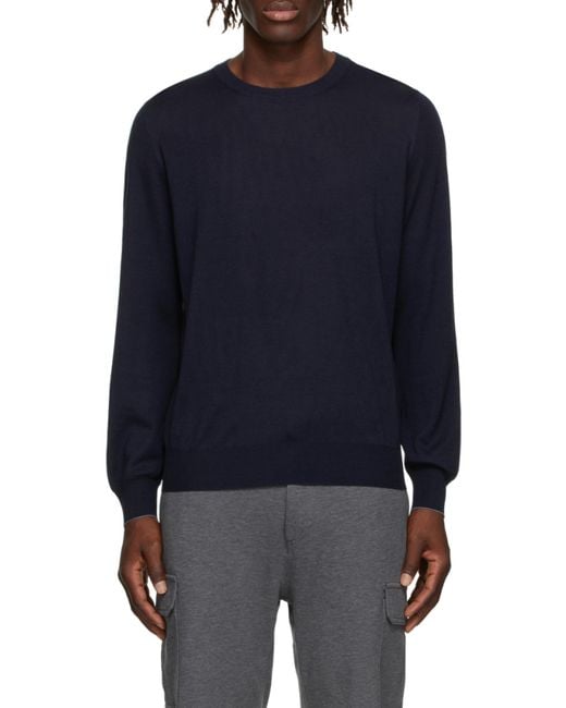 Brunello Cucinelli Blue Crewneck Knitted Jumper for men
