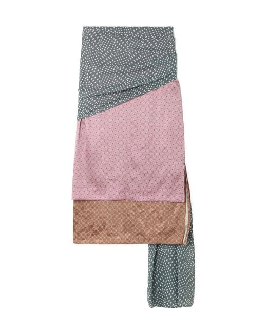 Dries Van Noten Pink Gathered Draped Layered Printed Satin Midi Skirt